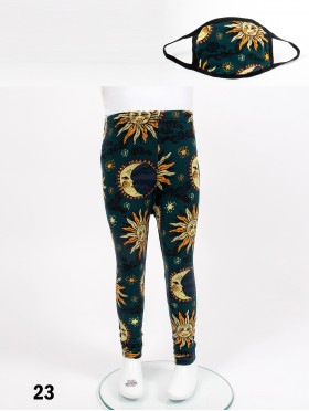 Kids Sun Stretchy Legging & Reversible Fabric Face Mask Matching Set (LG103-23 & PM101342)